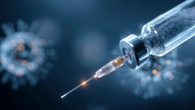 Medium shot focused on a syringe drawing personalized mRNA vaccine mixed with immunotherapy drug blurred background emphasizes the innovative cancer treatment process.