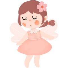 Cute fairy in pink dress, with closed eyes and delicate wings. Perfect for sweet dreams and fantasy themes.