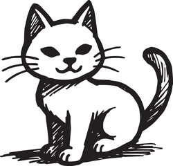 Cat Doodle Black and White Illustration Vector Image Cute Kitten Sketch Line Art Drawing Silhouette
