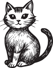 Cat Doodle Black and White Illustration Vector Image Cute Kitten Sketch Line Art Drawing Silhouette
