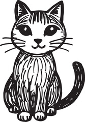 Cat Doodle Black and White Illustration Vector Image Cute Kitten Sketch Line Art Drawing Silhouette

