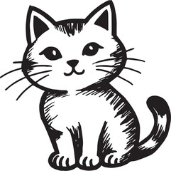 Obraz premium Cat Doodle Black and White Illustration Vector Image Cute Kitten Sketch Line Art Drawing Silhouette 