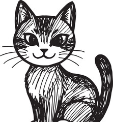 Cat Doodle Black and White Illustration Vector Image Cute Kitten Sketch Line Art Drawing Silhouette
