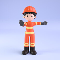 3D rendering of a cartoon firefighter character