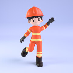 3D rendering of a cartoon firefighter character