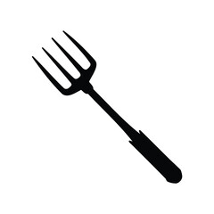 Silhouette of a fourpronged garden fork tool against a white background, pitchfork silhouette vector illustration