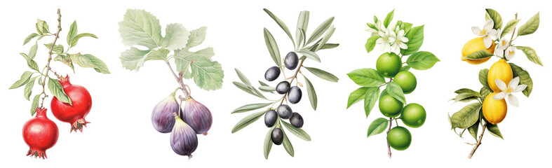 PNG Botanical fruit branch illustration, element set on transparent background