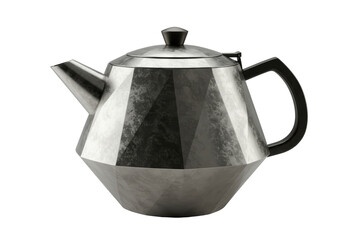 Isolated Modern Teapot, Minimalist Design, Silver Finish, Black Handle, Kitchenware Item
