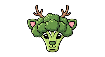 Whimsical broccoli deer character illustration combining fauna and flora elements for a playful