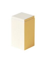 A cream-colored box with a slightly darker, golden hue on one side
