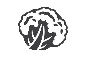 Flat Cauliflower Icon, Silhouette Style, Natural Food, White Background