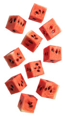 Watermelon Cubes Shaped Like Dice isolated on transparent background 