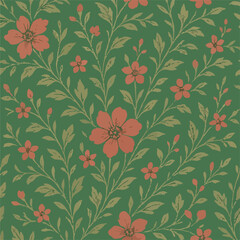 Elegant Vintage Floral Seamless Pattern with Dark Green Background Design