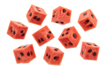 Watermelon Cubes Shaped Like Dice isolated on transparent background 