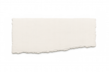 White rectangular paper sheet featuring ragged edges, torn with rough texture, isolated on transparent background