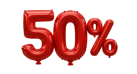 Red Balloon Fifty Percent Sign Isolated on Black Background for Promotions