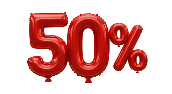 Red Balloon Fifty Percent Sign Isolated on Black Background for Promotions