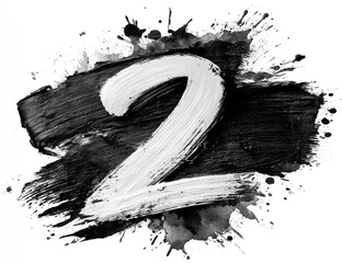 White number two painted on black brushstrokes