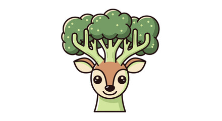 A whimsical cartoon depiction of a deer with broccoli for antlers nature mashup