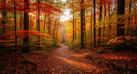 Colorful autumn forest with winding trail