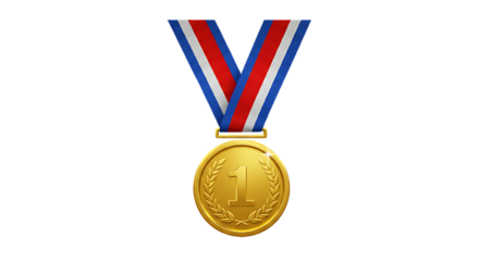 Gold Medal with Ribbon for First Place Achievement on Black Background