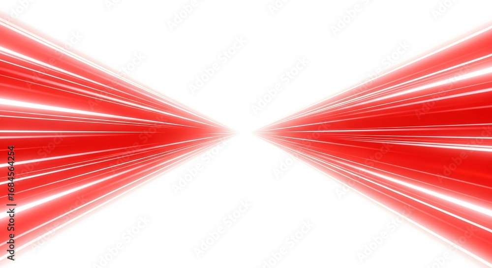 Poster abstract red light streaks converging towards a vanishing point on a white background, representing 