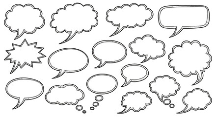 Collection of hand-drawn vector speech bubbles with diverse shapes and vintage style
