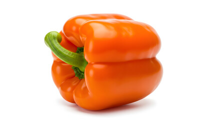 Vibrant and fresh single orange bell pepper with a crisp green stem, a symbol of healthy eating and natural nutrition, isolated on a clean white background