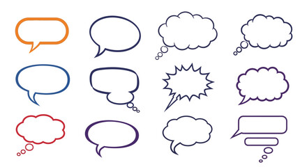 Fototapeta premium Diverse bubble and speech clouds array symbolizing communication and ideas for design