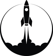 Dynamic rocket launching into space logo silhouette