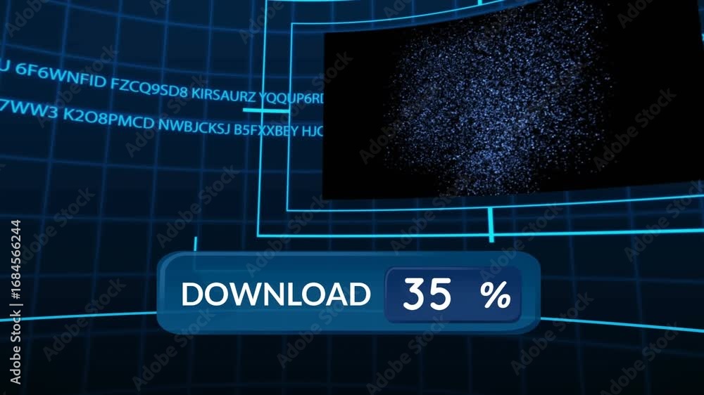 Poster download text with increasing percentage against screens with data processing on blue background