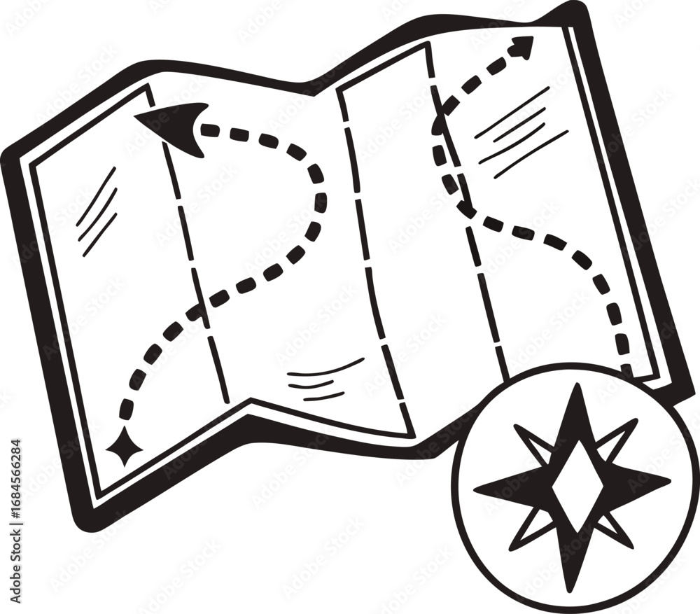 Aufkleber dotted route with arrow endpoints and a crossed-arrow shortcut, map icon.
