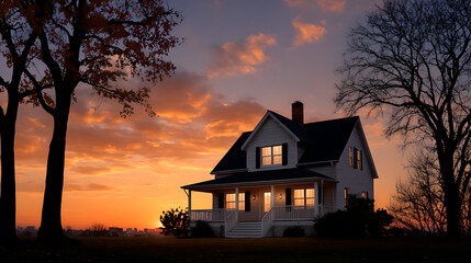 Naklejka premium Sunset over a spooky house with a Halloween twist