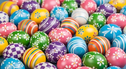 Obraz premium A colorful collection of intricately decorated easter eggs, showcasing a vibrant array of patterns and hues, perfect for spring celebrations