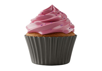 Isolated pink frosted cupcake with purple sprinkles ready for a celebration or party treat