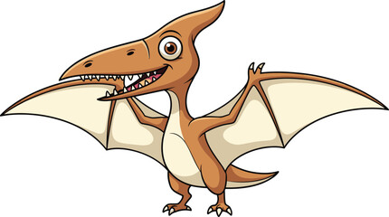 Cartoon Pteranodon dinosaur with sharp teeth, large beak, crest head, wide wings, prehistoric flying reptile vector, children’s illustration © Vex flow