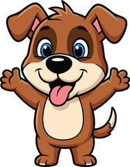 Cartoon brown puppy standing upright with cheerful expression, cute vector character for children’s illustration, joy and friendship themes