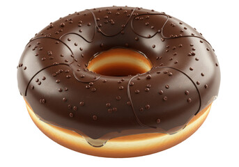 Isolated chocolate frosted donut with chocolate chips and chocolate drizzle topping