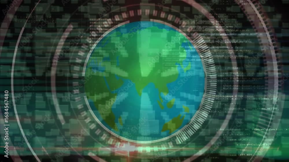 Aufkleber security padlock icon and data processing over spinning globe against green background