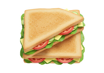 Isolated triangle sandwich on toast bread with cheese and fresh salad and tomato slices