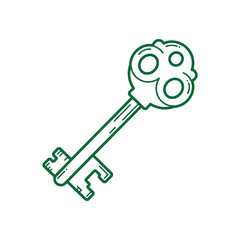 Vintage Skeleton Key Outline Illustration Drawing.