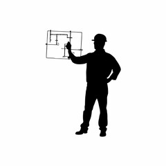 Silhouette of an engineer debugging code on a whiteboard