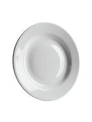 Overhead view of a round, white bowl-shaped plate