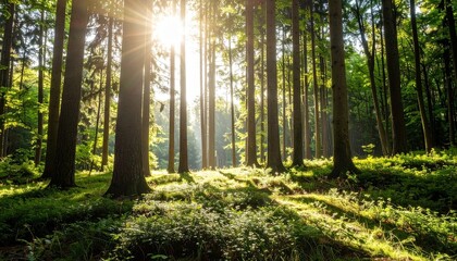 sun rays in the forest
