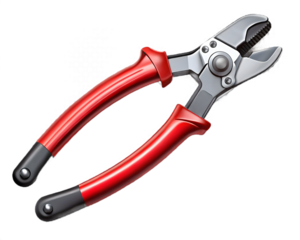 Red and silver linemans pliers with black accents isolated on transparent background for electrical work