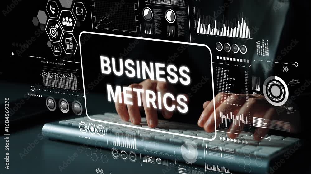 Poster digital business metrics analysis with graphs and charts for financial performance insights. asympto