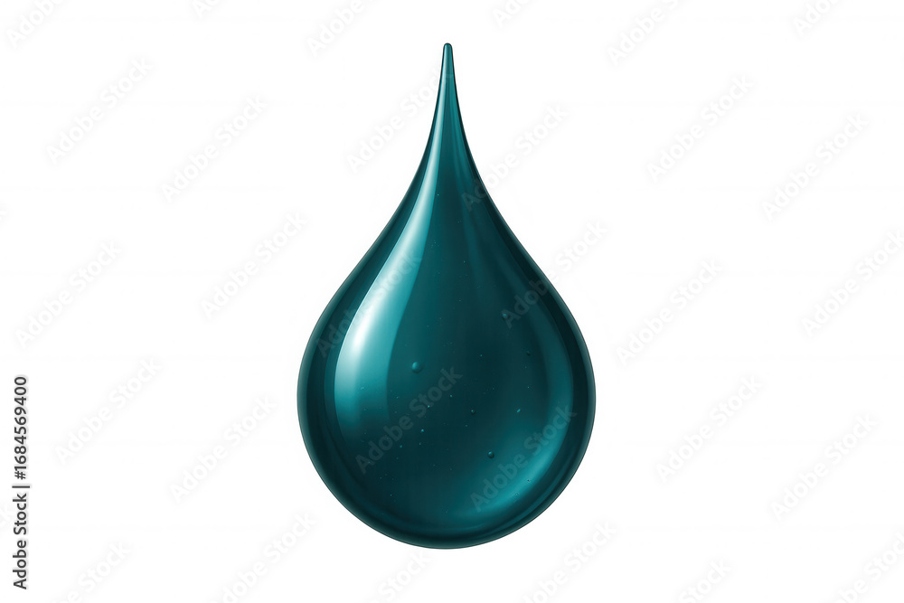 Aufkleber teal transparent drop falling with realistic bubbles and reflections on a transparent background