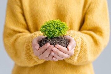 Female with a plant Eco friendly idea Sustainability objectives