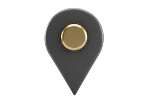 Isolated 3D render of a location pin, GPS pointer, map marker, positioning indicator