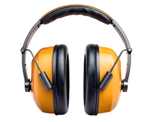 Yellow earmuffs isolated on transparent background used for hearing protection in noisy environments
